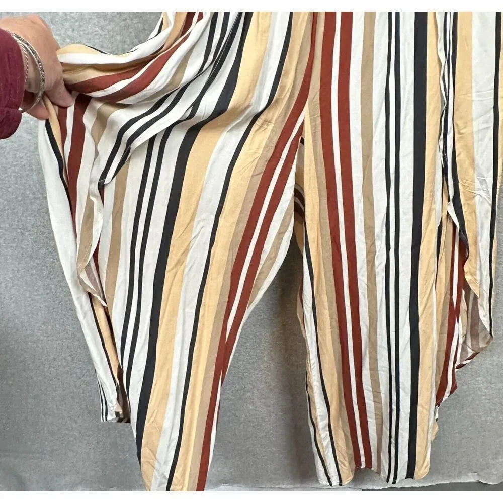 J for Justify Smocked Jumpsuit Womens L Multicolor Striped Wide Genie‎ Leg Boho
